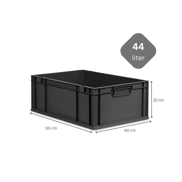Eurobox NextGen Grip, HxBxT 22x40x60cm, 44 Liter, Griffe geschlossen, Verstärkter Boden, Schwarz, Eurobehälter, Transportbox, Transportbehälter, Stapelbehälter