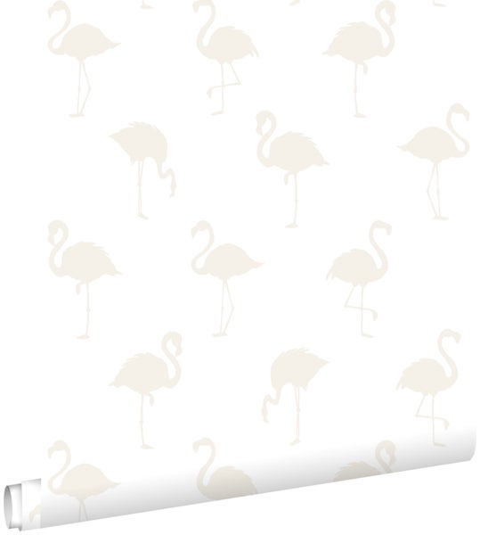 ESTAhome Tapete Flamingos Silber und Weiß - 53 cm x 10.05 m - 138917