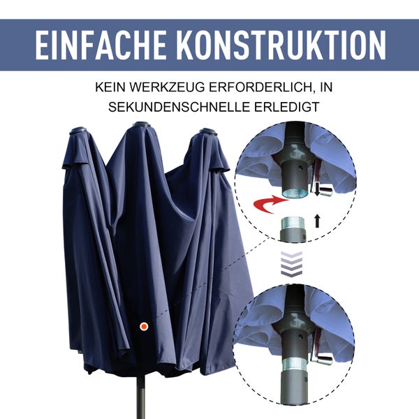 Outsunny Sonnenschirm, L460 x B270 x H240 cm, Stahl, Polyester, ABS, blau