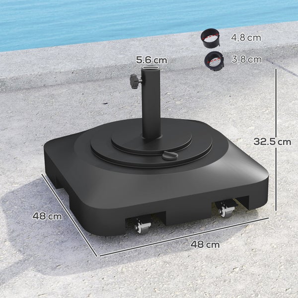 Outsunny Sonnenschirmständer bis 25 kg befüllbar Schirmständer mit Rollen, Quadratisch Schirmhalter, Schirmgewicht, Ständer für Sonnenschirm Ø38/48 mm, für Balkon, Terasse, Garten, Schwarz