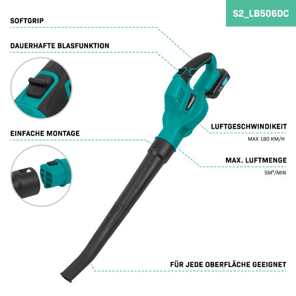 VONROC Akku-Laubbläser 20V – Neues Modell 2024 – Luftgeschwindigkeit 180 km/h – Luftvolumen 5m³/min – Inkl. 2x 2.0Ah Akkus und Ladegerät