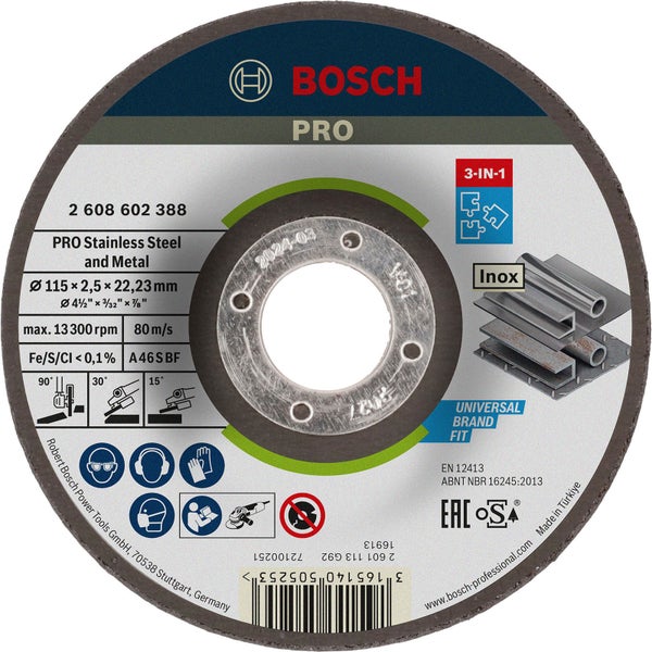 Bosch PRO Stainless Steel and Metal 3-in-1 Disc 115 x 2,5 x 22,23 mm - 2608602388