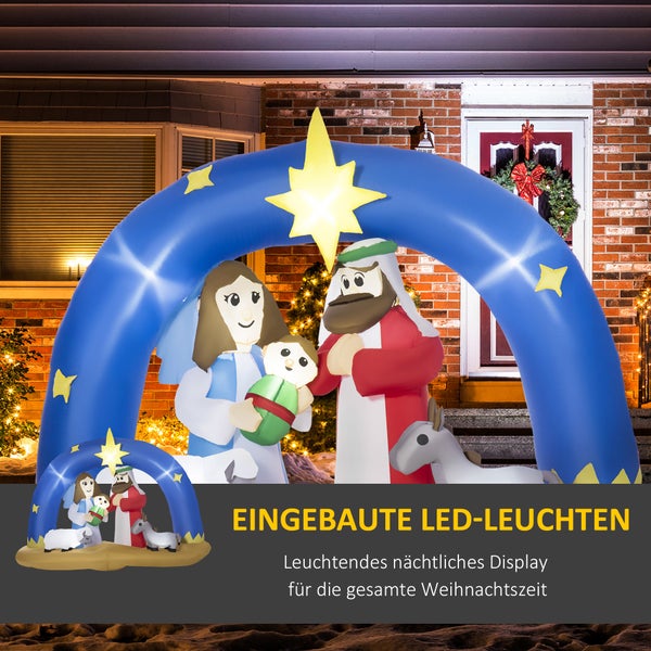 HOMCOM Aufblasbarer Weihnachtsbogen, mit LED, Torbogen, wasserdicht, 206L x 95B x 157H cm, Polyester, Blau+Braun
