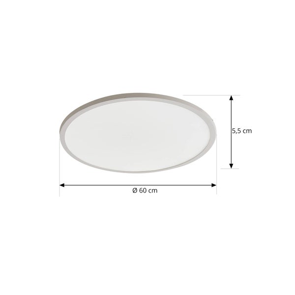 Runde LED-Deckenleuchte mit einem Durchmesser von 60 Zentimetern und einer Höhe von 5,5 Zentimetern.
