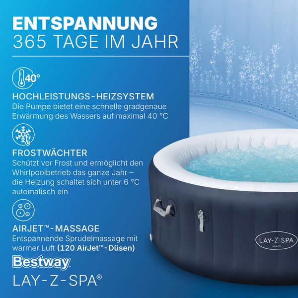 Lay-Z-Spa Miami Whirlpool mit Heizsystem, Frostwächter und Airjet Massagefunktion