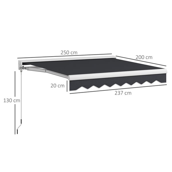 Outsunny Gelenkarmmarkise,  Elektrische Markise mit Handkurbel, 2,5 x 2 m, Alu, Grau