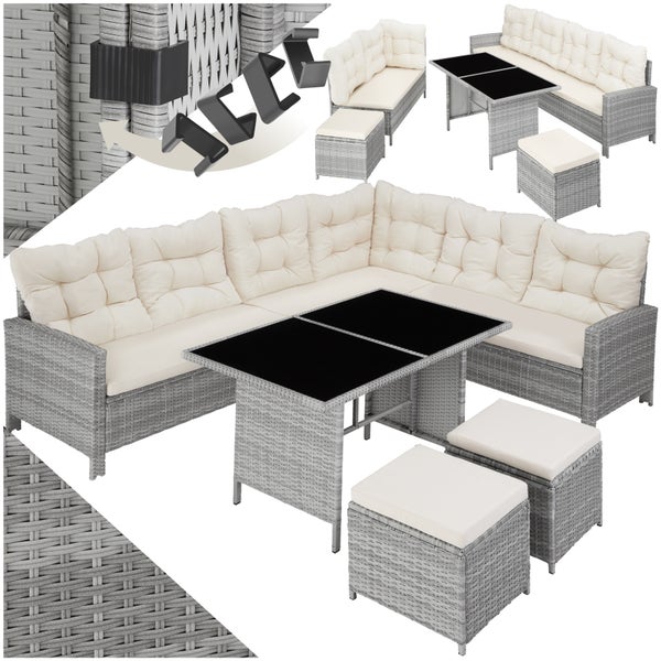 Rattan Lounge tectake Barletta für 6 bis 8 Personen mit Sicherheitsglasplatten