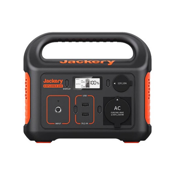 Jackery Explorer 240 Powerstation mit Display, USB-Anschlüssen und AC-Anschluss