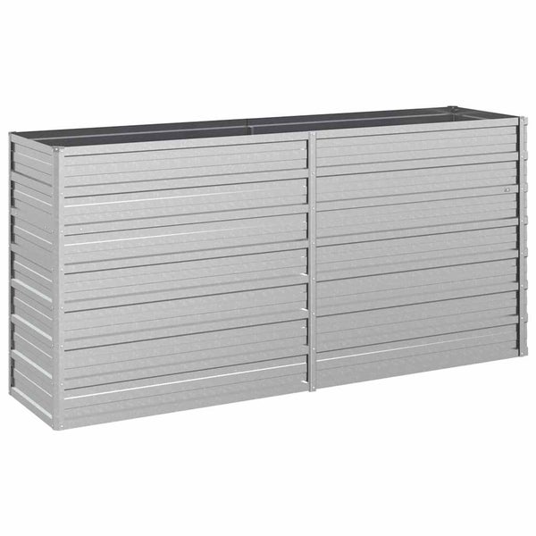 Hochbeet aus verzinktem Metall, rechteckig, mit horizontaler Wellenstruktur.