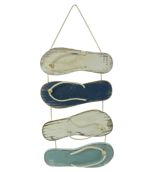 FRANK FLECHTWAREN | Dekohänger Strandsandalen, ca. 25 x 4 x 57 cm, HOLZ, STOFF