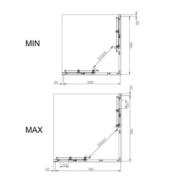 Technische Zeichnung mit Minimal- und Maximalmaßen