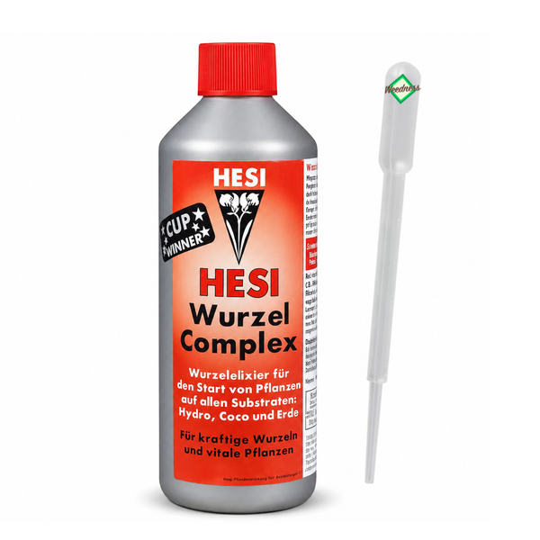 Hesi Wurzel Complex Wurzelelixier in einer Flasche mit einer Pipette zur Pflanzenpflege