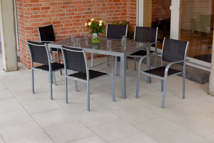 Gartenmöbelset Ostia Set 7tlg., Tisch 150x90 cm, schwarz