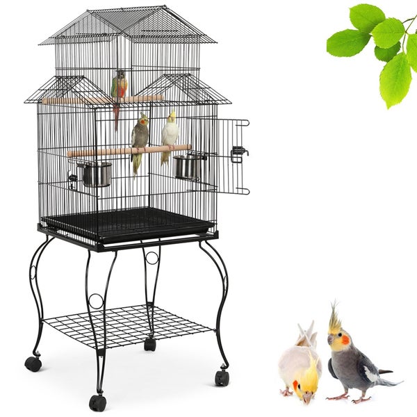 Vogelkäfig mit Ständer, Futternäpfen und Sitzstangen