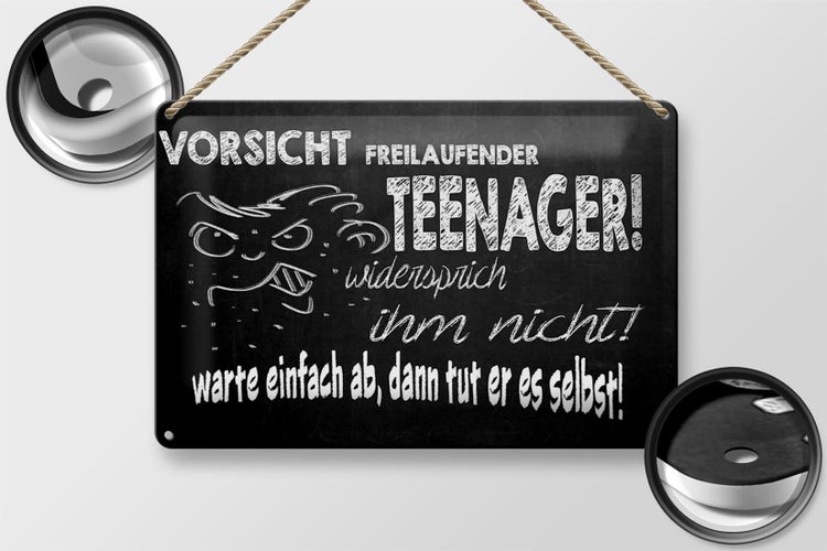 Blechschild Spruch 30x20cm Vorsicht freilaufender Teenager