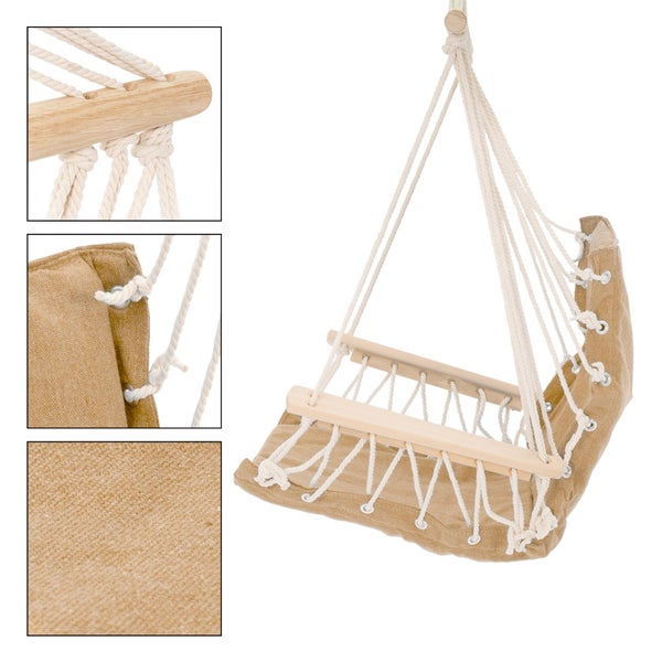ECD Germany Hängestuhlgestell Weiß 208 cm mit Hängesessel Terra Cota, Hängestuhl mit Armlehnen Hängeschaukel aus Baumwolle bis 120 kg, Freistehendes Hängesesselgestell Metall Gestell Hängesitz Ständer