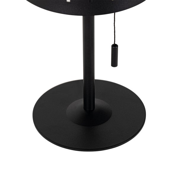 Schwarzer Lampenfuß aus Metall mit rundem Standfuß und Zugschalter.