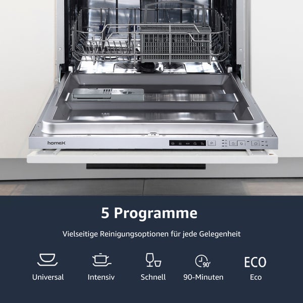 homeX Geschirrspüler vollintegriert Einbauspülmaschine 60 cm 14 Gedecke 5 Programme Aquastop GSEV6014AE