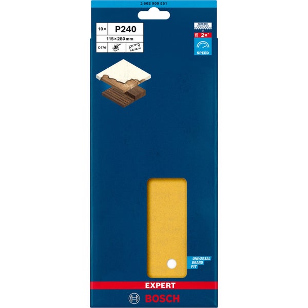 Bosch 10x Expert C470 Schleifpapier mit 14 Löchern für Schwingschleifer 115 x 280 mm G 240 - 2608900851