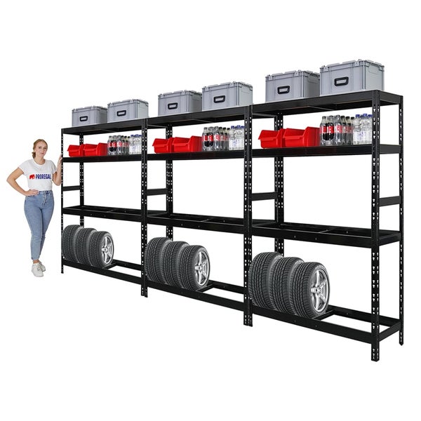 PROREGAL Mega Deal 3x Reifenregal Tiger HxBxT 180x120x40 cm bis zu 12 Reifen auf 2 Ebenen mit 2 Fachboden Schwarz Reifenständer