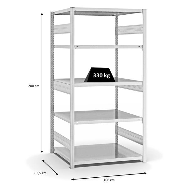 PROREGAL Fachbodenregal Stecksystem T-Profil Heavy-Duty Grundregal HxBxT 200 x 100 x 80 cm 5 Ebenen Fachlast 330 kg Beidseitig Nutzbar Lichtgrau