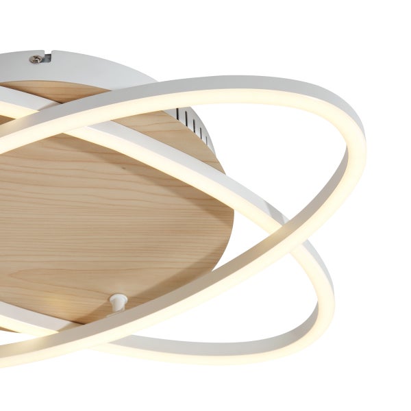Deckenleuchte mit Holzoptik und LED-Ringen