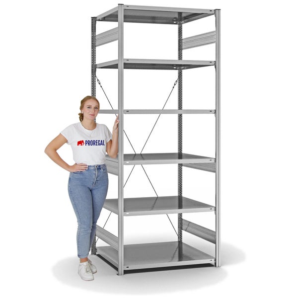 PROREGAL Fachbodenregal Stecksystem T-Profil Heavy-Duty Grundregal HxBxT 250 x 100 x 80 cm 6 Ebenen Fachlast 330 kg Einseitig Nutzbar Verzinkt