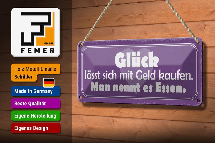Blechschild Spruch 27x10cm Glück lässt sich kaufen Essen Dekoration