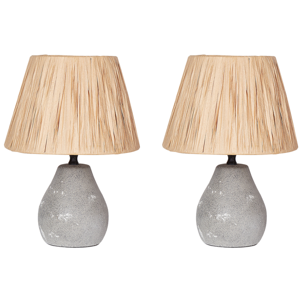 Tischlampe 2er Set ARWADITO Keramik Grau