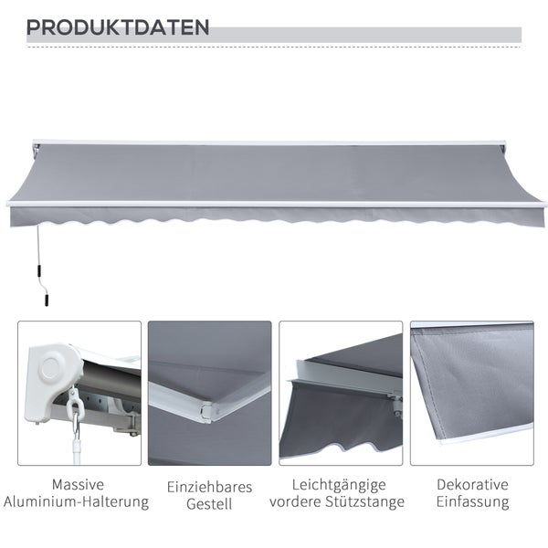 Outsunny Gelenkarmmarkise, Verstellbare Klemmmarkise,  4,5 x 3m, 100% Polyester (280g/m²), Aluminium Grau