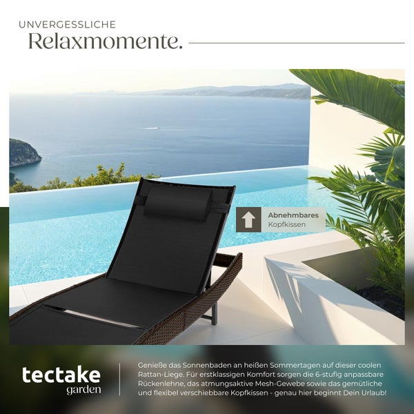 Rattan Sonnenliege tectake Moana 69 x 211 x 41 - 94 cm widerstandsfähig und UV-beständig braun gemischt