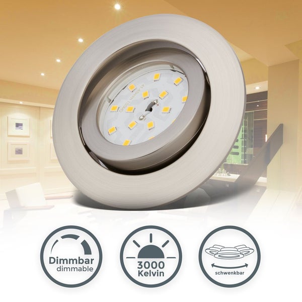 Einbauspot 68mm 5er Set - 230V, 5,5W, 470lm, LED, dimmbar, warmweiß, matt-nickel