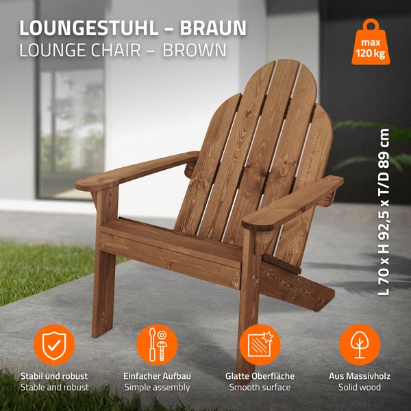 ECD Germany Adirondack-Stuhl 2er Set aus Tannenholz Massiv, 92,5x70x89 cm, Braun, Gartenstuhl mit Rückenlehne & Armlehnen, Holzstuhl, Wetterfeste Gartensessel, Relaxstuhl für Balkon, Garten, Strand