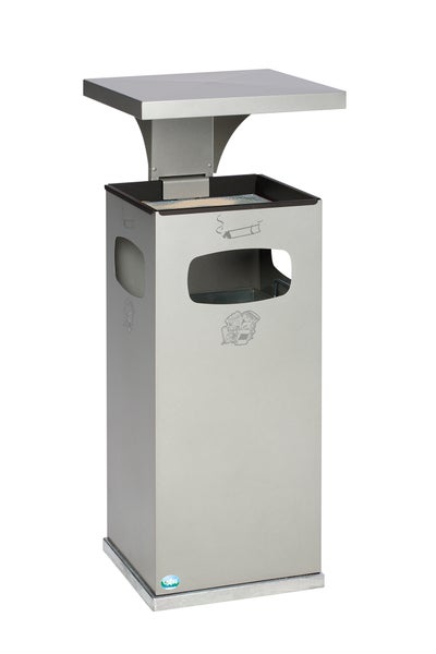 PROREGAL Kombiascher Mit Verstärktem Schutzdach 38 Liter HxBxT 91 x 39,5 x 39,5 cm Verzinkter Stahl Silber
