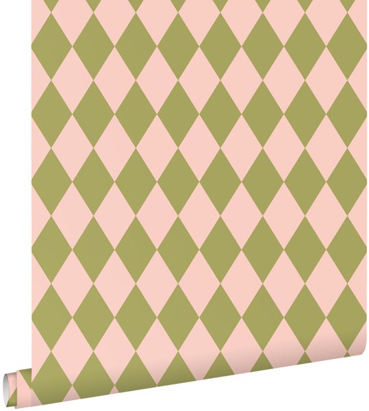 ESTAhome Tapete Karomuster Grün und Rosa - 50 x 900 cm - 131599