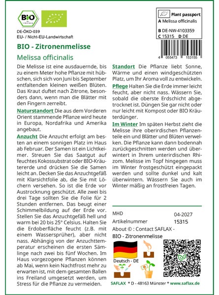 SAFLAX Geschenk Set - BIO - Zitronenmelisse - Melissa officinalis - 1000 Samen - Mit Geschenkbox, Versandaufkleber, Geschenkkarte und Anzuchtsubstrat