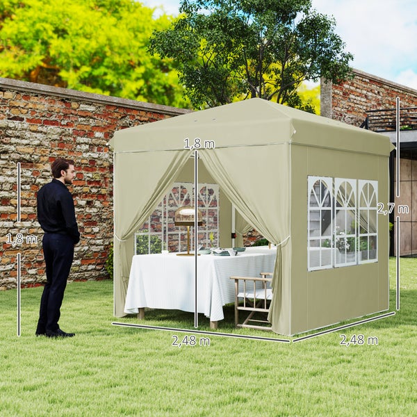 Outsunny Pavillon ca.2,5x2,5m, wasserabweisend Stabil Winterfest Pop-up Faltpavillon, UV Schutz 50+, Faltbar Partyzelt Gartenzelt mit 4 Seitenteilen Tasche Gartenpavillon für Camping Garten, Cremeweiß