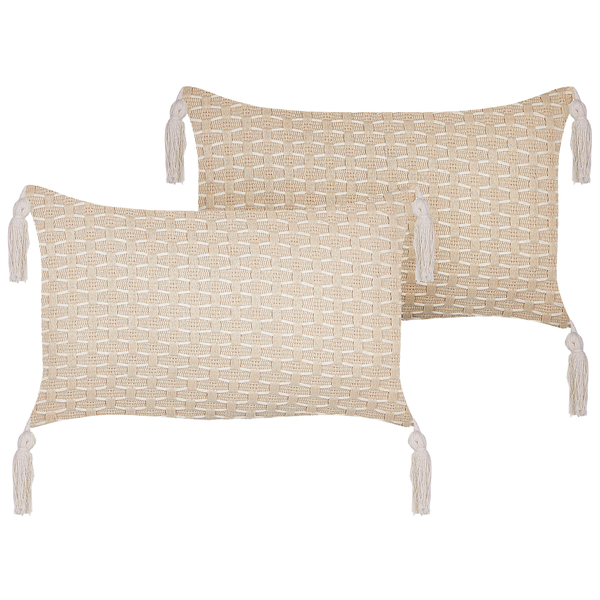 Dekokissen 2er Set HAKONE 45 x 25 cm Hellbeige Geometrisches Muster