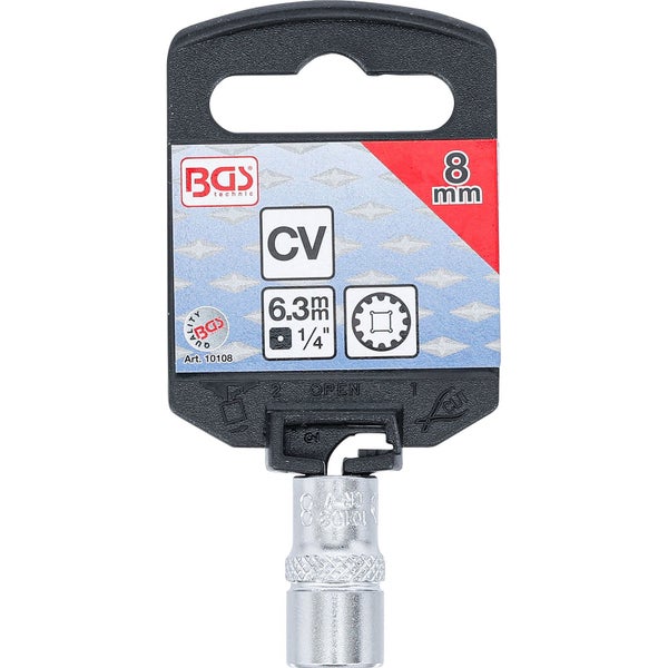 BGS Steckschlüssel-Einsatz Gear Lock Antrieb Innenvierkant 6,3 mm (1/4) SW 8 mm - 10108