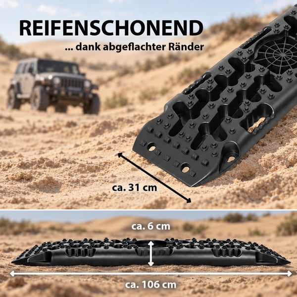 Bergeboard mit profillierter Oberfläche und abgeflachten Rändern für Geländefahrzeuge, Maße circa 106 mal 31 mal 6 Zentimeter.