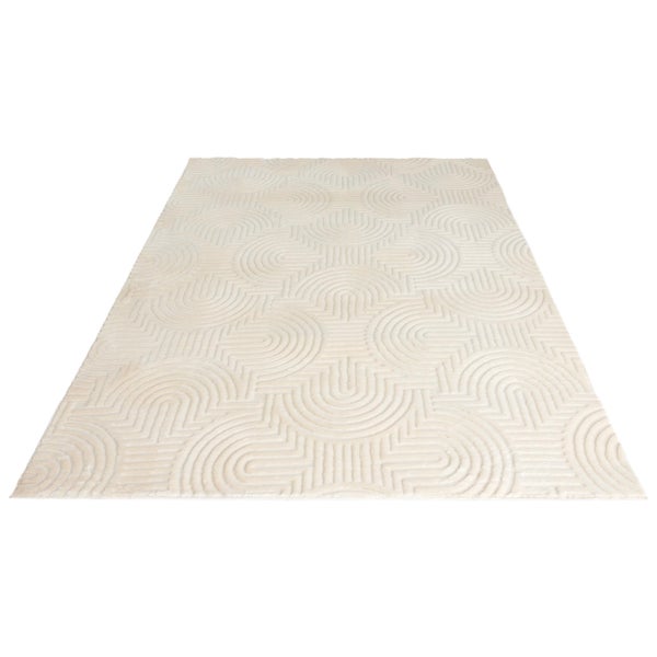 Rechteckiger Teppich mit geometrischem Linienmuster in Bogenform für das Wohnzimmer
