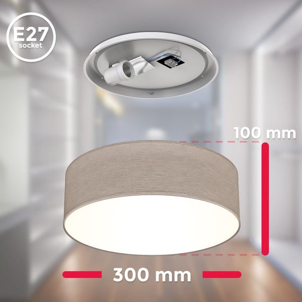 Deckenleuchte Ø30 cm - Stoffschirm, E27 Fassung, 1-flammig, taupe