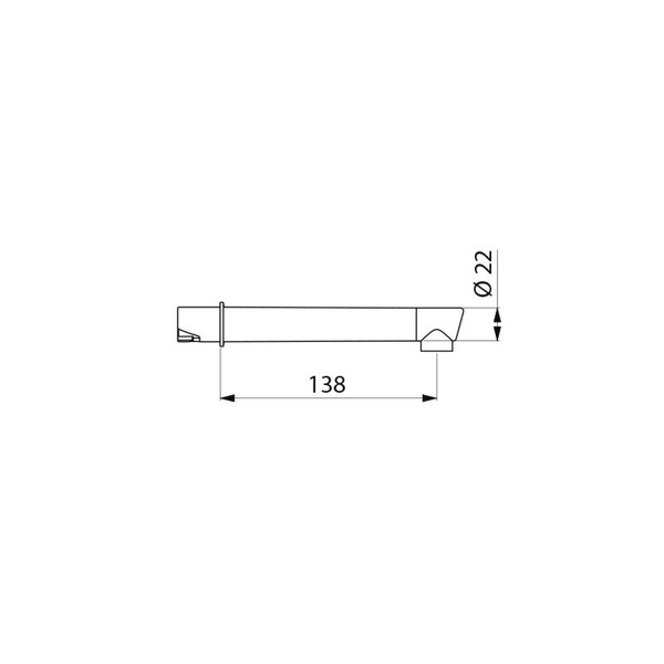 Maßzeichnung eines Auslaufs mit einer Länge von 138 Millimeter und einem Durchmesser von 22 Millimeter.