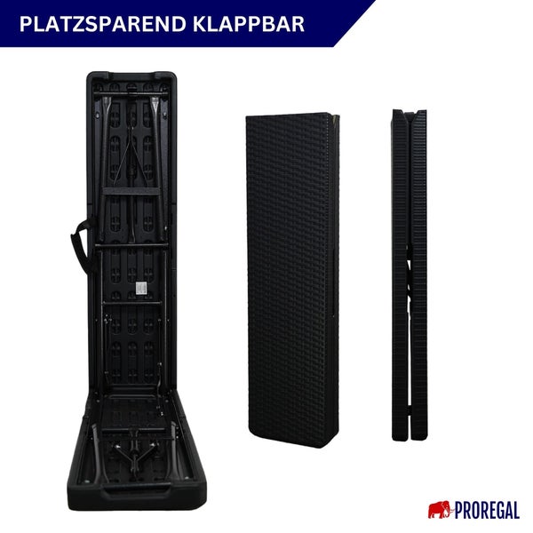 Klappbarer Tisch in verschiedenen Faltstufen für platzsparende Aufbewahrung