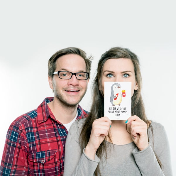 Mr. & Mrs. Panda Postkarte Pinguin Pommes - Weiß