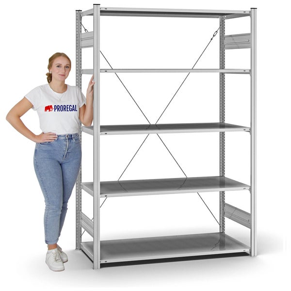 PROREGAL Profi Lagerregal Stecksystem T-Profil Grundregal HxBxT 200 x 130 x 60 cm Fachlast 110 kg Verzinkt