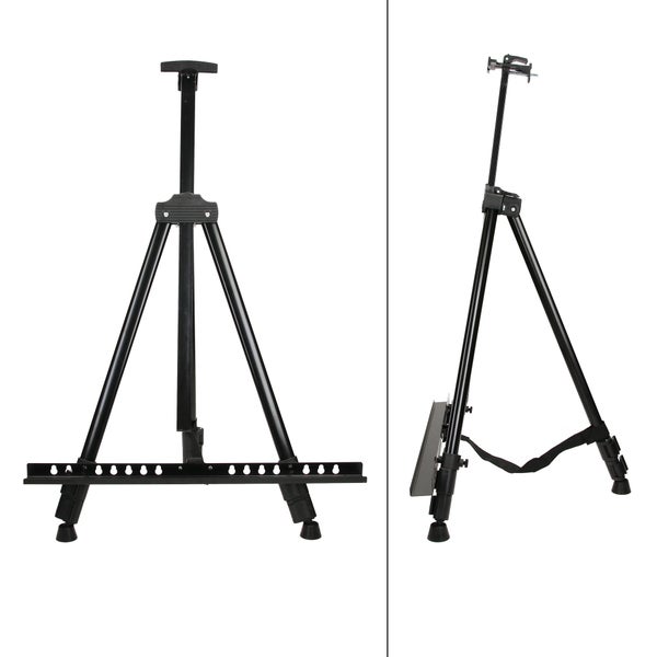 ECD Germany Metall Staffelei klappbar mit Ablage & Halterung für Farben & Pinsel, verstellbare Höhe 50-156cm, leicht-stabil, Atelierstaffelei mit Tragetasche Feldstaffelei Tischstaffelei für Leinwand