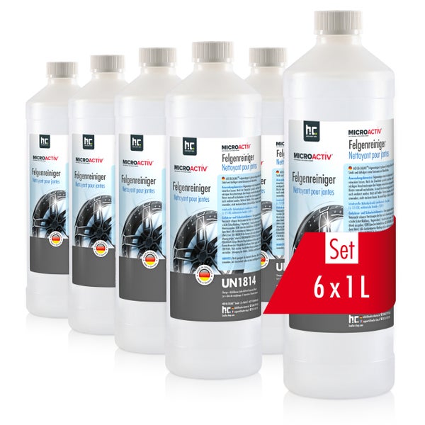 Sechs Flaschen Felgenreiniger im Set mit jeweils einem Liter Inhalt