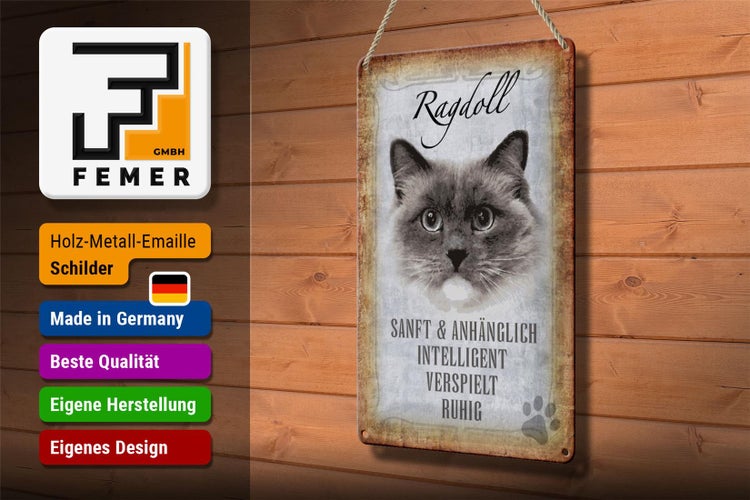 Blechschild Spruch 20x30cm Ragdoll Katze sanft Schild