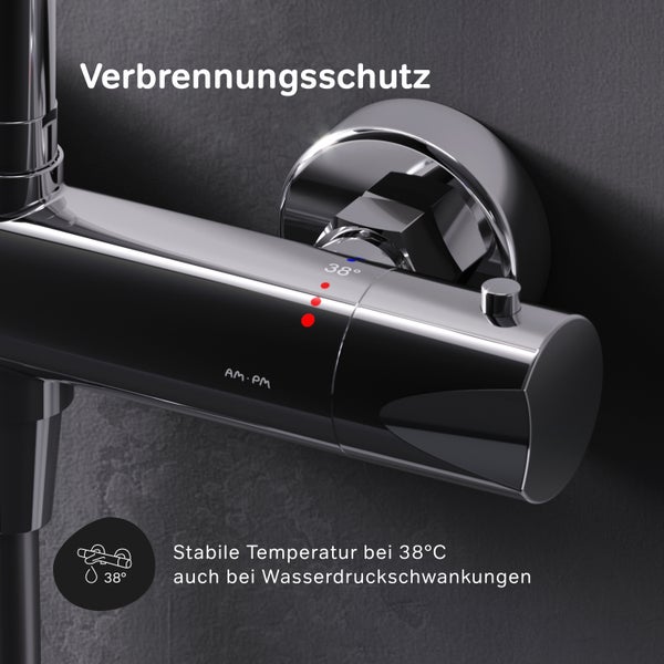 Armatur mit Verbrühschutz und Temperatureinstellung auf 38 Grad